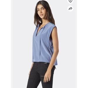 Joie‎ Cerily Silk Short Sleeve Blue Top Braided Sleeve Vneck Tie XL NWT $248